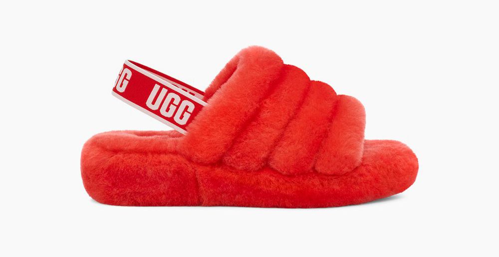 Ugg Fluff Yeah - Womens Slides - Red - NZ (0235SNGLE)